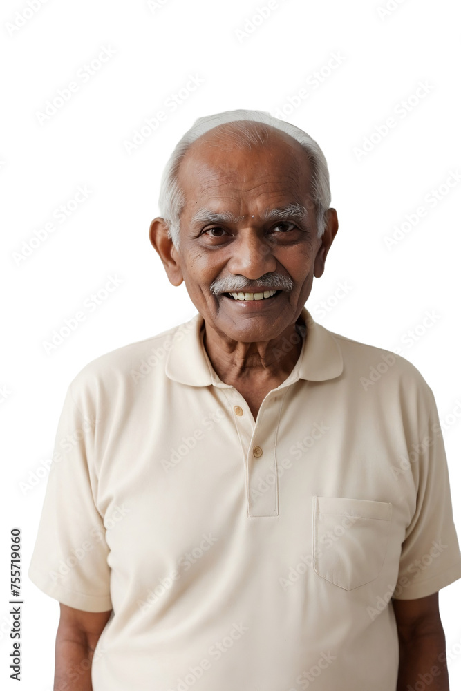 Aged Indian man wearing casual clothes, smiling and looking at the camera, isolated, transparent background, no background. PNG. Aged Indian man wearing casual clothes, smiling and looking at the camera, isolated, transparent background, no background. PNG.