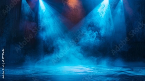 Empty scene with blue stage spotlights. © Media Srock