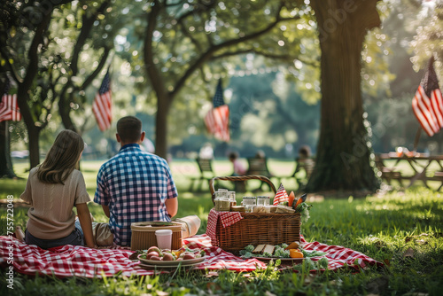 Couple looking to the future - Patriotic picnic in the park