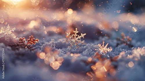 Holographic snowflakes falling gently from the sky, covering the ground in a blanket of white