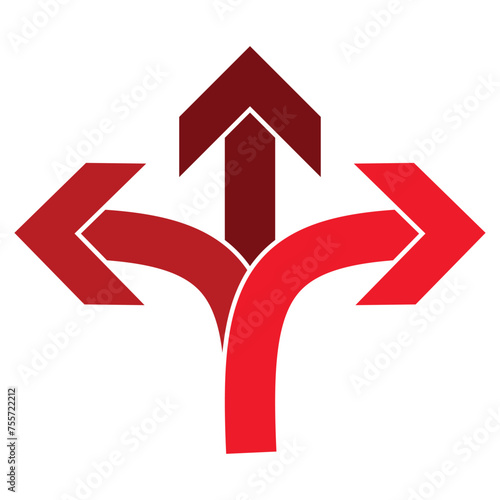 Three-way directional arrow in flat style. three-way direction arrow icon symbol template for graphic and web design collection logo vector illustration.