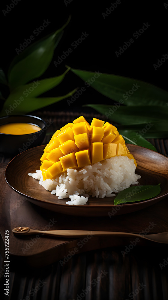 Thai Mango Sticky Rice dessert afternoon tea photography poster background