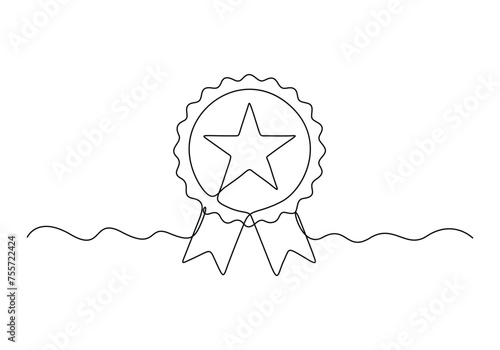 Award star badge continuous one line drawing vector illustration. Free vector