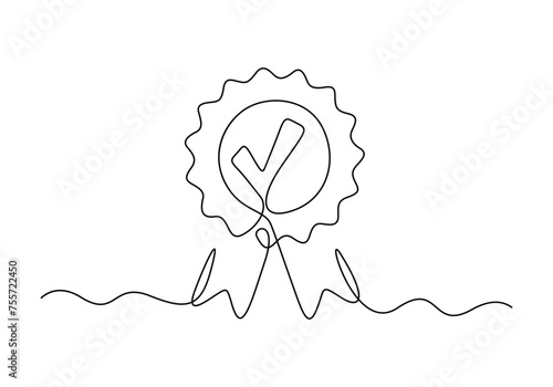 Continuous single line drawing of award ribbon. Achievement ribbon one line art vector illustration. Pro vector