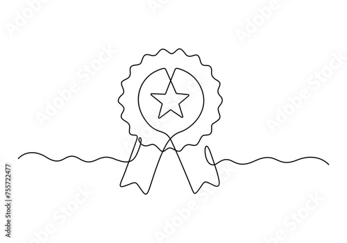 Continuous single line drawing of quality assurance award gold star badge vector illustration.