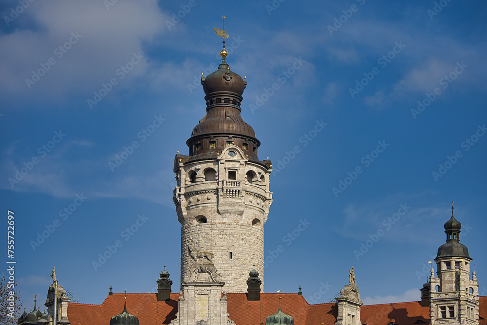 Turm Neues Rathaus mit Wetterfahne, Stadtverwaltung Leipzig, Sachsen, Deutschland