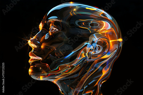 Transparenter Glaskopf im linken Seitenprofil