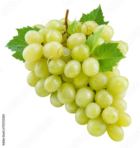 Grapes transparent PNG. Green grapes isolated on transparent or white background. Green grape with leaves. © Tim UR