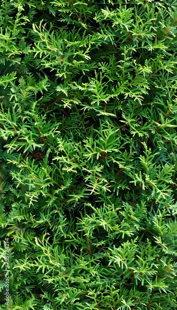 Elegant background design with varying shades of green thuja leaves in a monochrome pattern Elegant background design with varying shades of green thuja leaves in a monochrome pattern