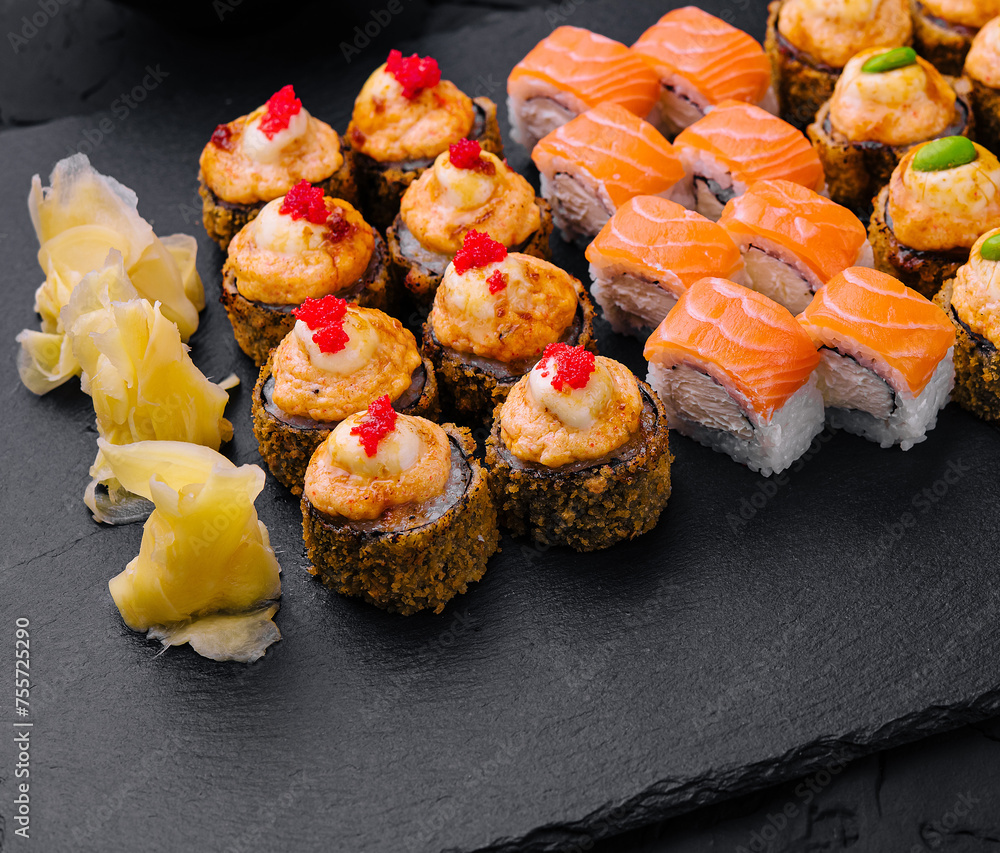 Japanese sushi big set on top view Japanese sushi big set on top view