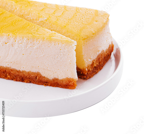 two slices of lemon cheesecake on a plate