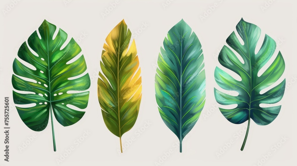 Four different colored tropical leaves