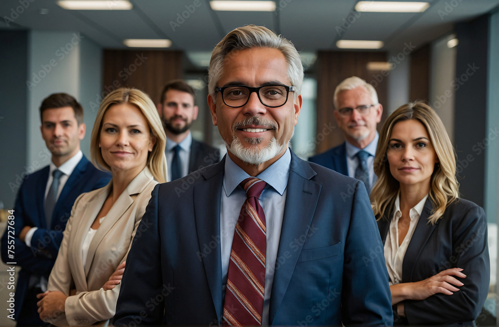 Portrait of business person in formal suit smiling confident and vision in modern interior office background Portrait of business person in formal suit smiling confident and vision in modern interior office background