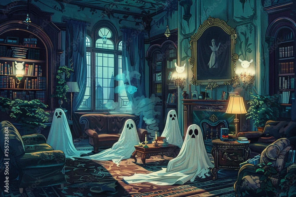 A haunted mansion filled with friendly ghosts playing pranks. A haunted mansion filled with friendly ghosts playing pranks.