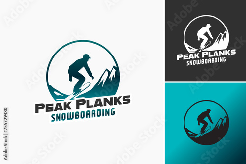 A dynamic snow-capped peak with snowboards crossing logo, symbolizing adventure and excellence. Perfect for snowboard brands or winter sports businesses promoting exhilarating mountain experiences photo