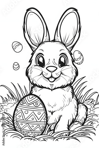 easter, black and white, coloring book for kids, thick lines, cute, happy