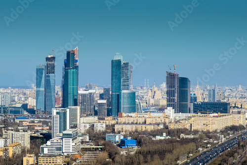 Modern skyscrapers of Moscow City complex in business district of Moscow, Russia