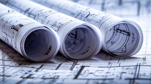 Architectural blueprint and technical project drawing on rolled paper for precise planning