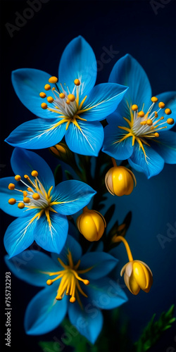 Beautiful blue flowers with yellow stamens and buds