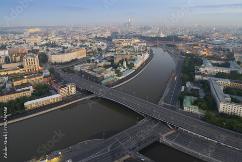 Big Stone Bridge  Moskva river center of Moscow  Russia  view from Stalin skyscraper on Kotelnicheskaya quay