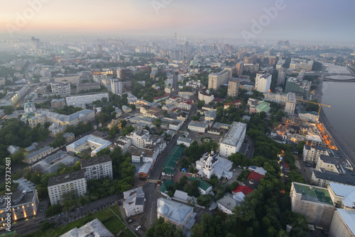 Residential area, river and panoramic view in Moscow, Russia, Tagansky district at morning