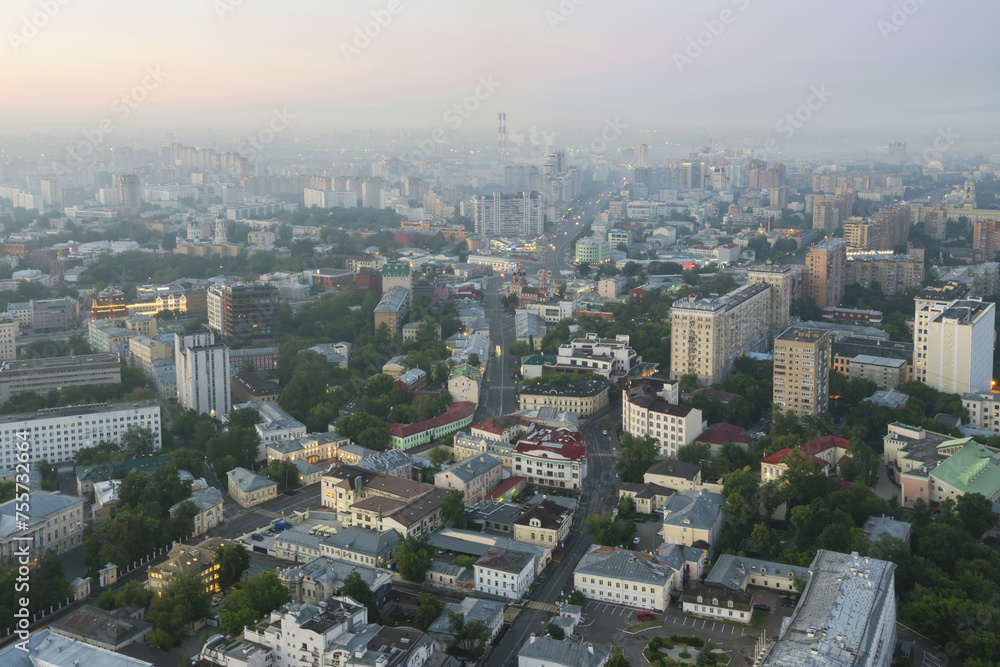 Residential area and panoramic view in morning Moscow, Russia, Tagansky district