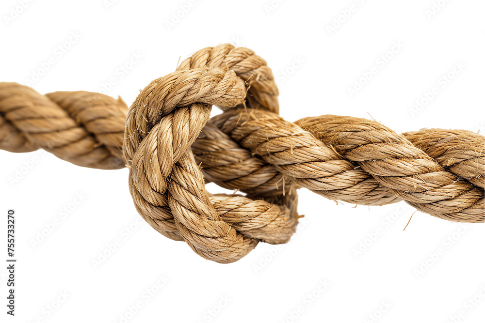 Twisted brown rope with knot on a background, textured and strong, isolated object close-up Twisted brown rope with knot on a background, textured and strong, isolated object close-up