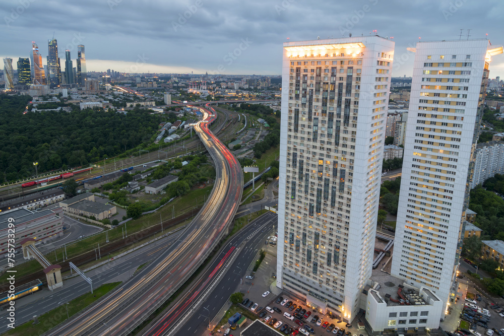  Building on Begovaya street, highway, twin 38-storey towers - is part of largest residential complex with 1946 apartments in Moscow