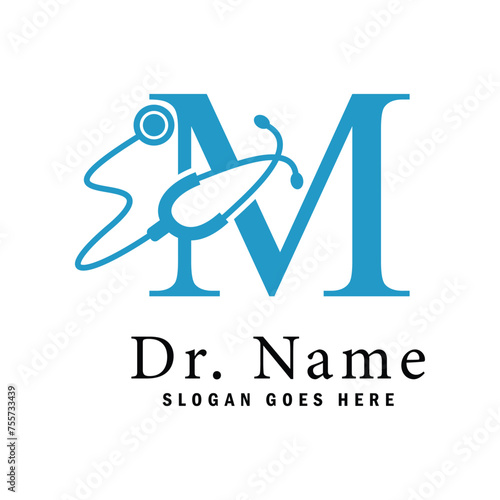 Letter M Stethoscope Logo. Alphabet M Doctor Business Icon	