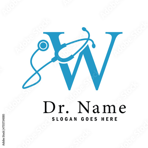 Letter W Stethoscope Logo. Alphabet W Doctor Business Icon