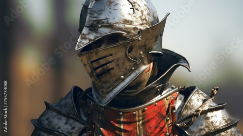 A medieval knight with a visible scar from battle photo