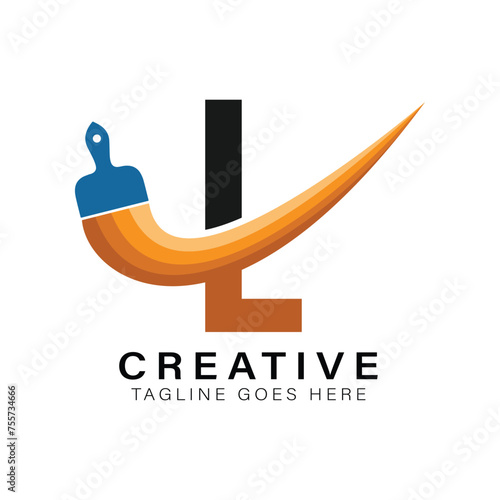 Letter L Paint Brush Logo. Alphabet L House Paint Business Icon
