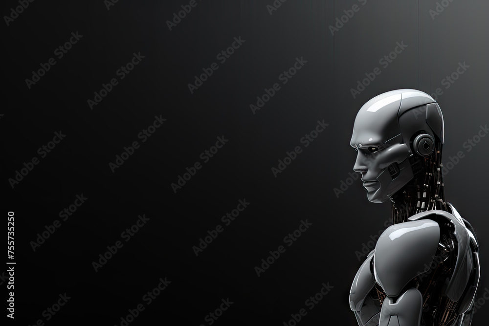 A robot with a black and silver body and a white head A robot with a black and silver body and a white head