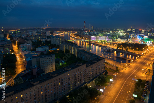 Bridge of Bogdan Khmelnitsky and Borodinsky bridge in Moscow, Russia at night
