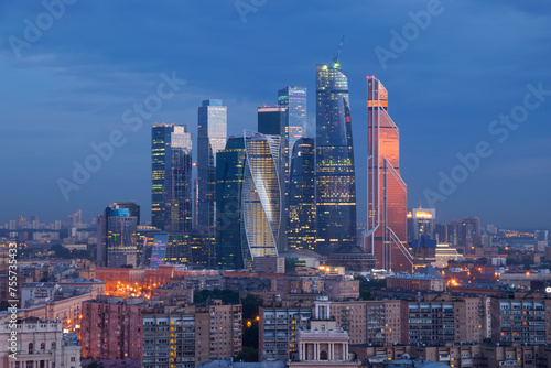 Moscow International Business Center in night. Investments in Moscow International Business Center was approximately 12 billion dollars