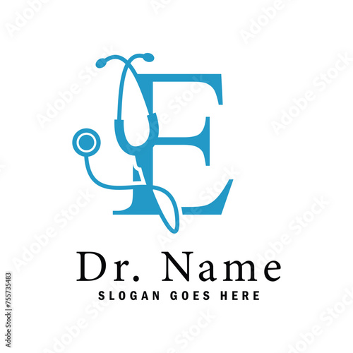 Letter E Stethoscope Logo. Alphabet E Doctor Business Icon