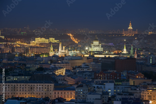 Cathedral of Christ Savior, Ivan great belltower, Kremlin with illumination at night in Moscow, Russia © Pavel Losevsky