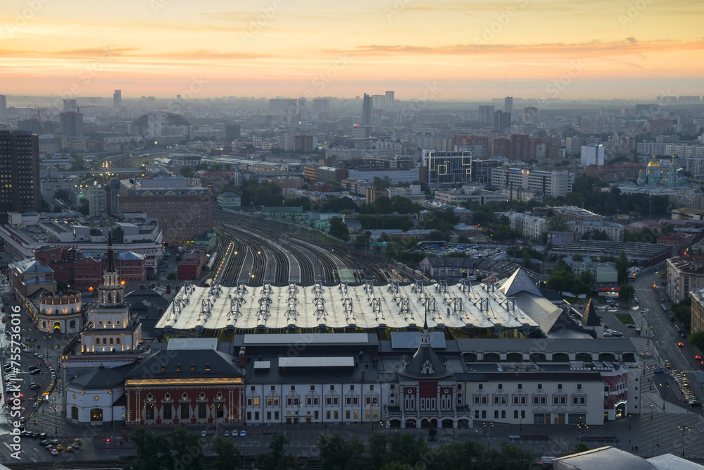 Kazansky Railway Station at morning in Moscow, Russia, panoramic view