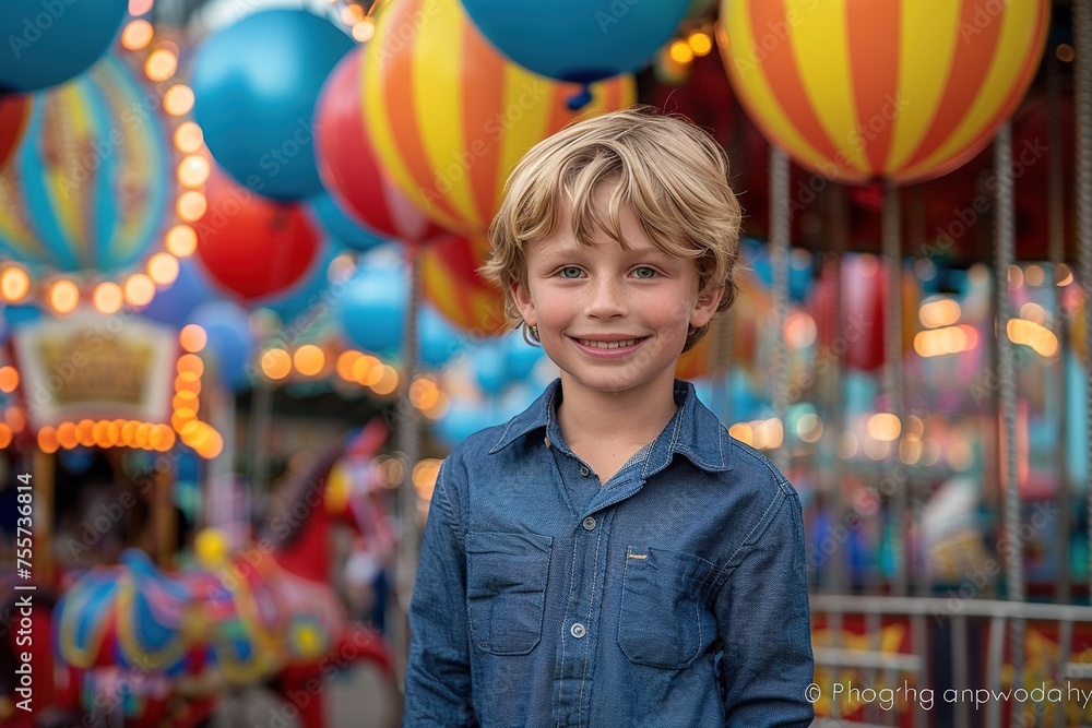 Caucasian boy enjoying games at amusement park