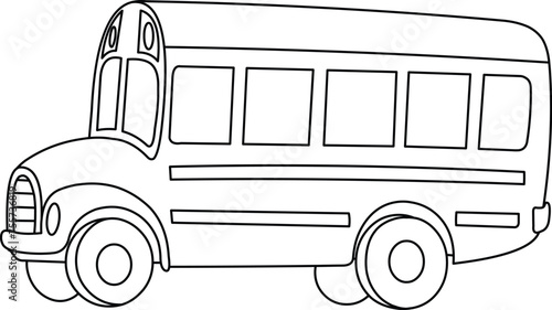 Outlined school bus, Vector line art illustration coloring page.