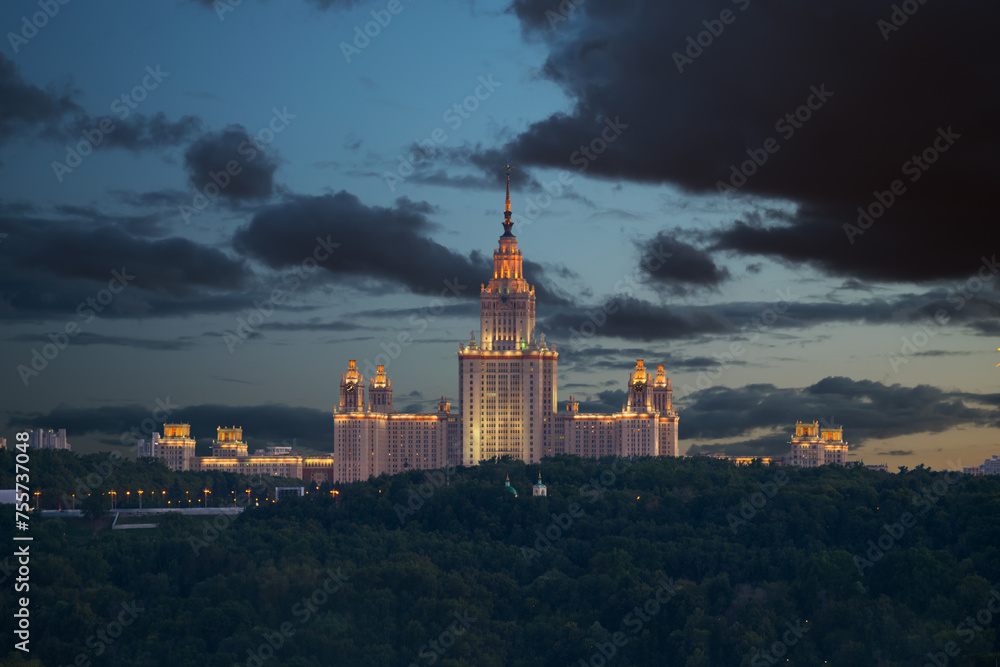  Moscow State University - one of Stalin skyscrapers at night, MSU building was built in 1953