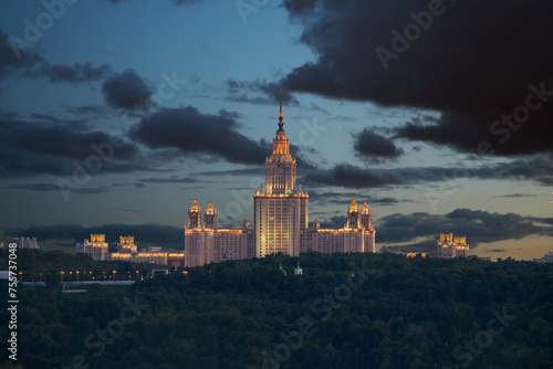  Moscow State University - one of Stalin skyscrapers at night, MSU building was built in 1953