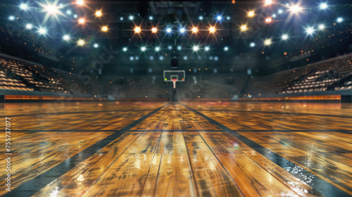 Generative AI, Professional basketball court, empty sport arena background photo