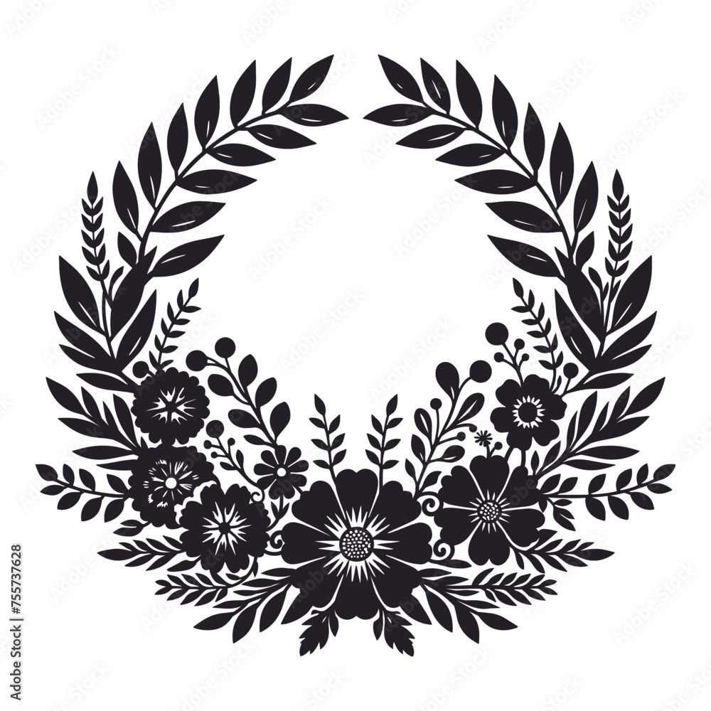 Wreath of leaves and flowers Wreath of leaves and flowers