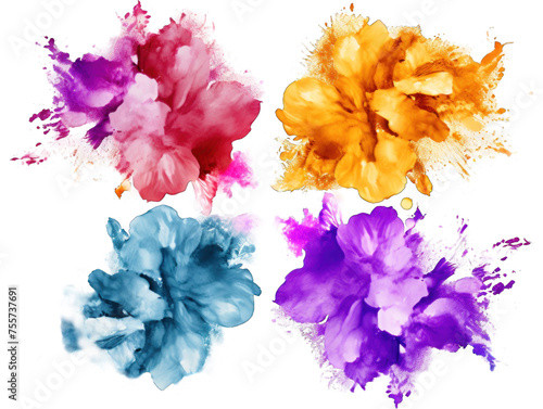 Set of orchid paint color powder festival explosion burst isolated on transparent background, transparency image, removed background