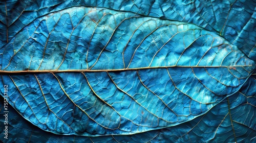 Close up of blue tree leaf skeleton texture background with shining light through veins