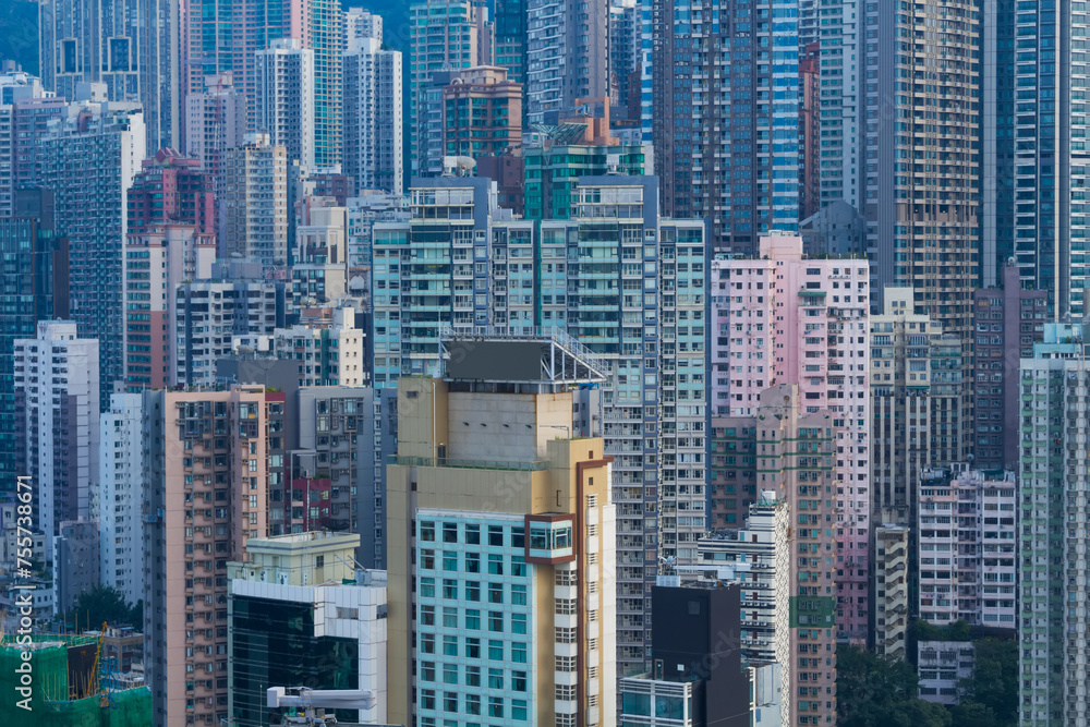 Skyscrapers and modern tall residential buildings in Hong Kong, China, view from China Merchants Tower