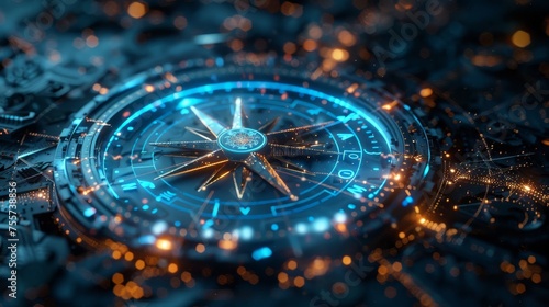 Wallpaper Mural Digital compass with intricate designs and neon light accents creates a futuristic navigation concept. Torontodigital.ca