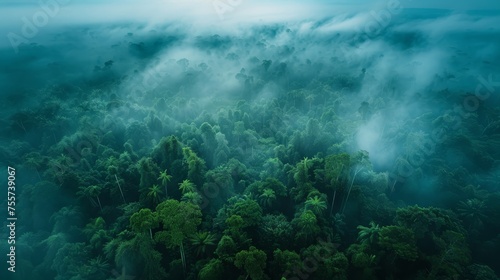 Misty aerial view of a lush rainforest highlighting  © Media Srock
