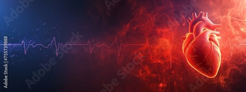 Vibrant image of a heart with an ECG line, conceptually representing cardiac health and vitality.